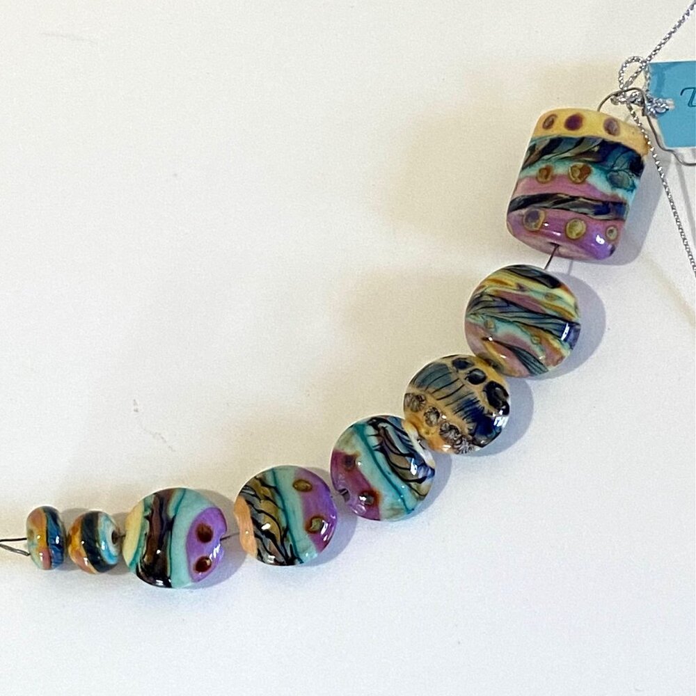 Lot of 8 Artisan Lampwork Beads Turquoise, Lavender, Ivory - Handmade in USA